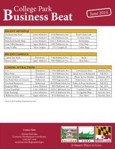 Business Beat College Park RECENT OPENINGS The Board and Brew Denny’s