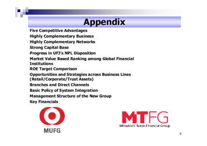 Appendix Five Competitive Advantages Highly Complementary Business Highly Complementary Networks Strong Capital Base Progress in UFJ’s NPL Disposition