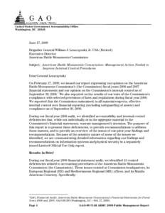 United States Government Accountability Office Washington, DC[removed]June 17, 2009 Brigadier General William J. Leszczynski, Jr. USA (Retired) Executive Director