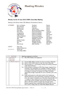 Meeting Minutes Sept 2011 Minutes for the 19 June 2012 VHPA Committee Meeting Meeting at the Retreat Hotel, 226 Nicholson St Abbotsford Victoria. ATTENDEES