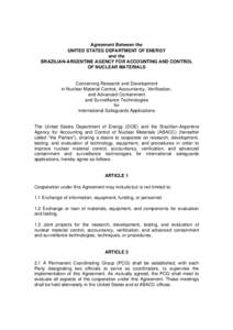 Agreement Between the UNITED STATES DEPARTMENT OF ENERGY and the BRAZILIAN-ARGENTINE AGENCY FOR ACCOUNTING AND CONTROL OF NUCLEAR MATERIALS