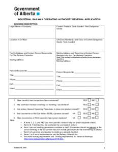 INDUSTRIAL RAILWAY OPERATING AUTHORITY CERTIFICATE APPLICATION