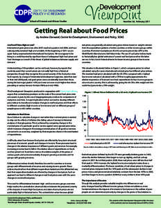 School of Oriental and African Studies  Number 58, February 2011 Getting Real about Food Prices by Andrew Dorward, Centre for Development, Environment and Policy, SOAS