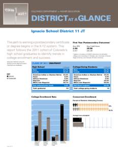 Colorado department of Higher education  DistrictaT A Glance Ignacio School District 11 JT The path to earning a postsecondary certificate or degree begins in the K-12 system. This