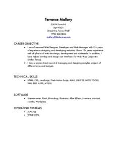 Terrance Mallory 500 N Dove Rd. Apt #1421 Grapevine, Texas[removed]0566 [removed]
