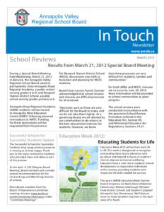 Annapolis Valley Regional School Board In Touch Newsletter