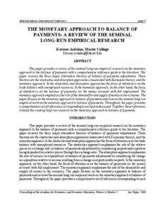 THE MONETARY APPROACH TO BALANCE OF
PAYMENTS: A REVIEW OF THE SEMINAL
LONG-RUN EMPIRICAL RESEARCH