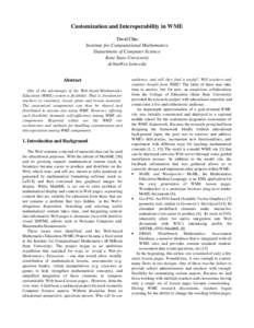 Customization and Interoperability in WME David Chiu Institute for Computational Mathematics Department of Computer Science Kent State University 