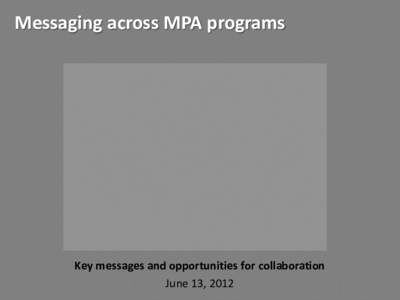 Messaging across MPA programs  Key messages and opportunities for collaboration June 13, 2012  International MPA Campaign