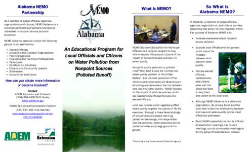 Alabama NEMO Partnership What is NEMO?  As a coalition of public officials, agencies,