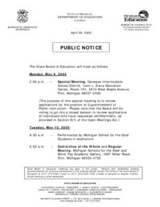 STATE OF MICHIGAN DEPARTMENT OF EDUCATION LANSING JEREMY M. HUGHES, PH.D. JENNIFER M. GRANHOLM GOVERNOR