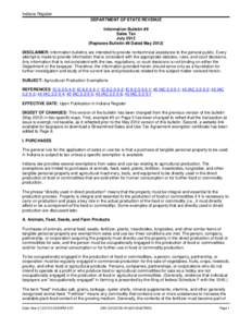 Indiana Register DEPARTMENT OF STATE REVENUE Information Bulletin #9 Sales Tax July[removed]Replaces Bulletin #9 Dated May 2012)