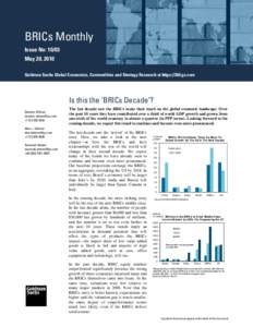 BRICs Monthly Issue No: 10/03 May 20, 2010 Goldman Sachs Global Economics, Commodities and Strategy Research at https://360.gs.com  Is this the ‘BRICs Decade’?