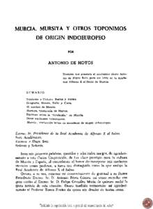 MURCIA, MURSIYA Y OTROS TOPÓNIMOS DE ORIGEN INDOEUROPEO POR