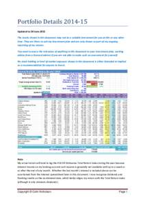 Portfolio DetailsUpdated to 30 June 2015 The stocks shown in this document may not be a suitable investment for you at this or any other time. They are there to suit my investment plan and are only shown as part