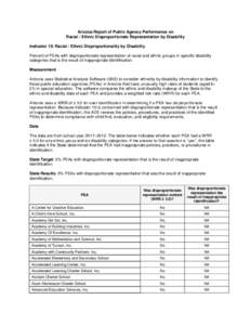 Arizona Report of Public Agency Performance on Racial / Ethnic Disproportionate Representation by Disability Indicator 10: Racial / Ethnic Disproportionality by Disability Percent of PEAs with disproportionate representa