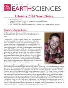 S C H O O L  O F EARTHSCIENCES February 2014 News Notes