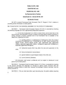 PUBLIC ACTS, 1999 CHAPTER NO. 493 HOUSE BILL NO[removed]By Representative Fowlkes Substituted for: Senate Bill No. 567 By Senator Graves