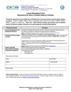 Board of Podiatric Medicine - License Reinstatement Form - Requirements for Doctor of Podiatric Medicine Certificate