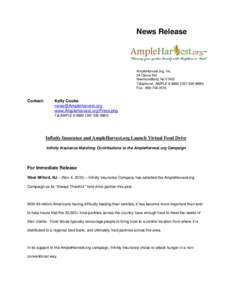 News Release  AmpleHarvest.org, Inc. 24 Clover Rd Newfoundland, NJ[removed]Telephone: AMPLE[removed]9880)