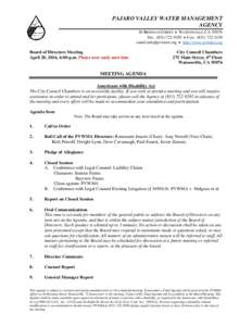 PAJARO VALLEY WATER MANAGEMENT AGENCY 36 BRENNAN STREET  WATSONVILLE, CATEL: (  FAX: (email:  http://www.pvwater.org