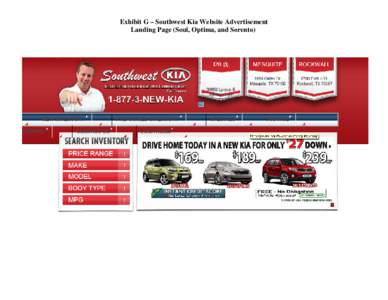 Exhibit G – Southwest Kia Website Advertisement Landing Page (Soul, Optima, and Sorento) 