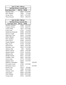 July 22, [removed]:00 am NH State Prison, Concord, NH Last Name, First ID No. DOB Hazelton, John[removed]