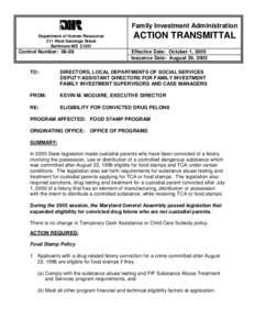 Family Investment Administration Department of Human Resources 311 West Saratoga Street Baltimore MD[removed]Control Number: 06-09