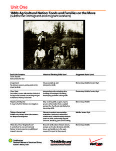 Unit One 1880s Agricultural Nation: Foods and Families on the Move (subtheme: immigrant and migrant workers) Each Unit Contains To the Teacher