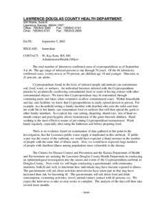 LAWRENCE-DOUGLAS COUNTY HEALTH DEPARTMENT 200 Maine, Suite B Lawrence, Kansas[removed]Office: [removed]Fax: [removed]Clinic: [removed]