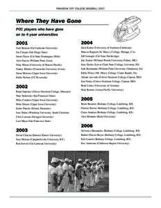 PASADENA CITY COLLEGE BASEBALL[removed]Where They Have Gone PCC players who have gone on to 4-year universities