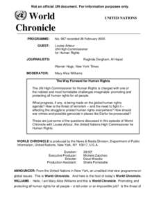 Not an official UN document. For information purposes only.  World Chronicle PROGRAMME: GUEST: