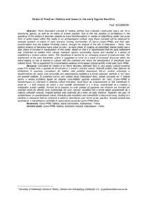 Strata of Practice: Habitus and issues in the early Cypriot Neolithic Piotr JACOBSSON ∗ Abstract: Pierre Bourdieu’s concept of habitus defines how culturally constructed space can be a structuring agency, as well as 