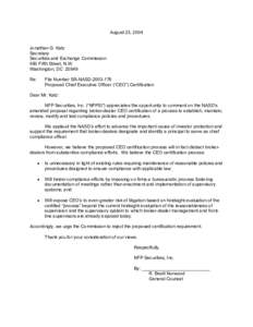 August 23, 2004 Jonathan G. Katz Secretary Securities and Exchange Commission 450 Fifth Street, N.W. Washington, DC 20549