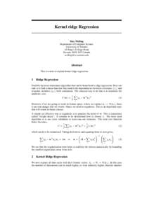 Kernel ridge Regression  Max Welling Department of Computer Science University of Toronto 10 King’s College Road