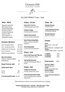 Clemens Hill  CELLAR DOOR + KITCHEN ALL DAY MENU | 11am – 5pm Bites - $8.50