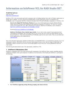 InfoPower VCL for RAD Studio XE7 – Page 1  Information on InfoPower VCL for RAD Studio XE7 Woll2Woll Software Sept 12th, 2014 http://www.woll2woll.com