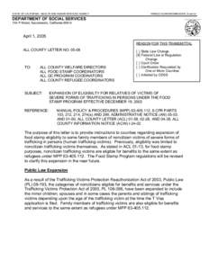 STATE OF CALIFORNIA - HEALTH AND HUMAN SERVICES AGENCY  ARNOLD SCHWARZENEGGER, Governor DEPARTMENT OF SOCIAL SERVICES 744 P Street, Sacramento, California 95814