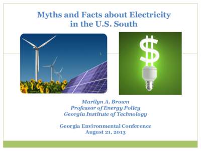 Myths and Facts about Electricity in the U.S. South 1  Marilyn A. Brown