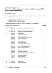 BEng in Chemical and Bioproduct Engineering and BBA in General Business Management (For students admitted inCurriculum for BEng in Chemical and Bioproduct Engineering and BBA in General Business Management Gene