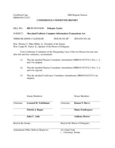 Unofficial Copy HB0019[removed]Regular Session CONFERENCE COMMITTEE REPORT