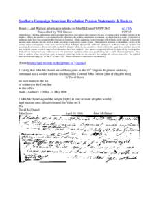 Southern Campaign American Revolution Pension Statements & Rosters Bounty Land Warrant information relating to John McDaniel VASW3845 Transcribed by Will Graves vsl 1VA[removed]