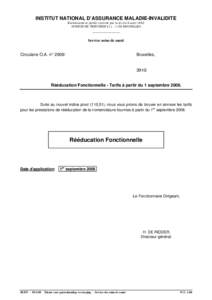 INSTITUT NATIONAL D’ASSURANCE MALADIE-INVALIDITE Etablissement public institué par la loi du 9 août 1963 AVENUE DE TERVUREN[removed]BRUXELLES _____________ Service soins de santé