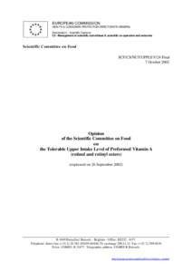 EUROPEAN COMMISSION HEALTH & CONSUMER PROTECTION DIRECTORATE-GENERAL Directorate C - Scientific Opinions C2 - Management of scientific committees II; scientific co-operation and networks  Scientific Committee on Food