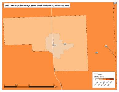 1844  ´ 2013 Total Population by Census Block for Bennet, Nebraska Area