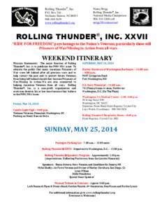 Rolling Thunder®, Inc. P.O. Box 216 Neshanic Station, NJ[removed]5439 www.rollingthunder1.org