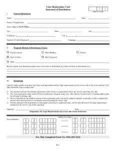 Voter Registration Card - Statement of Distribution