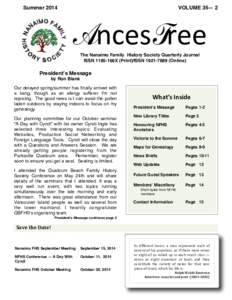Summer[removed]VOLUME 35— 2 !!!AncesTree! ! The Nanaimo Family History Society Quarterly Journal