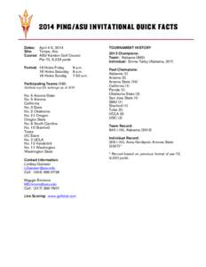 2014 PING/ASU Invitational Quick Facts  Dates: April 4-5, 2014 Site: Tempe, Ariz. Course: ASU Karsten Golf Course