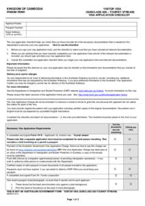 KINGDOM OF CAMBODIA  VISITOR VISA (SUBCLASS 600 – TOURIST STREAM) VISA APPLICATION CHECKLIST